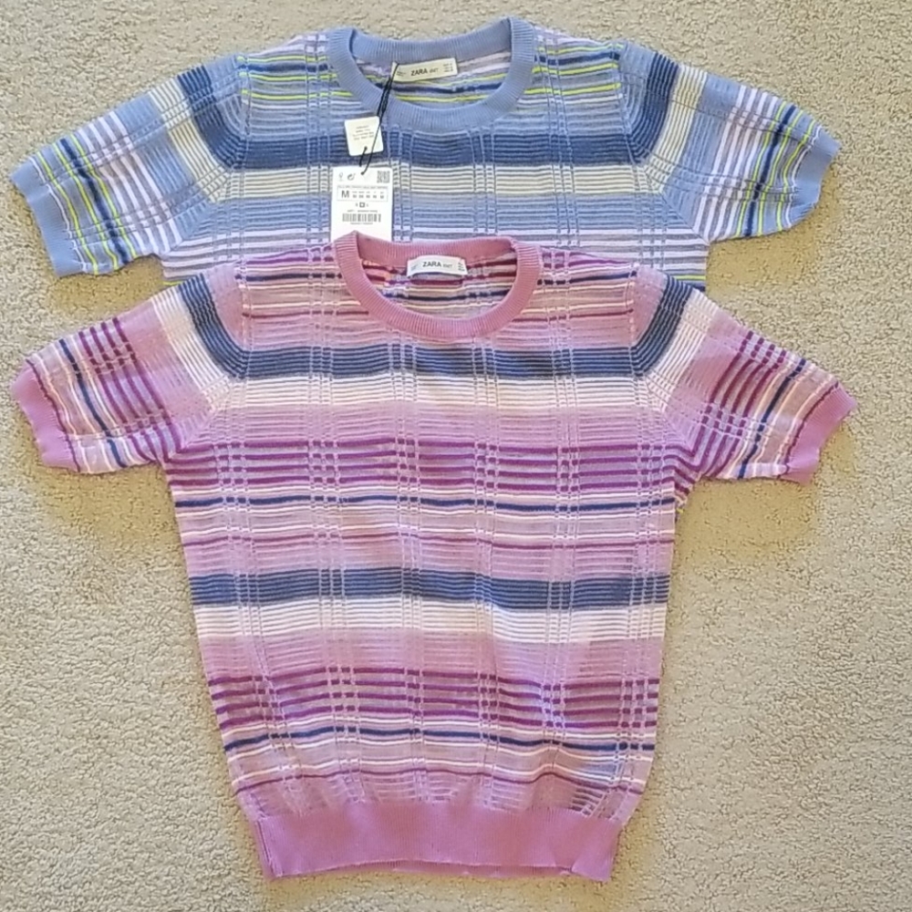 Zara Knit Shirt Blue/Pink Shirts Size M